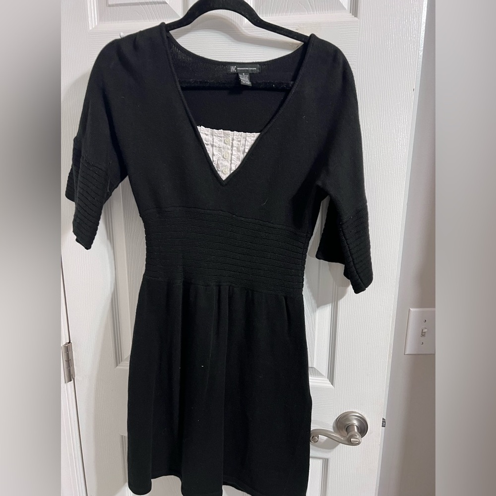 INC International Concepts Black V-Neck Sweater Dress, Size M